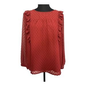 J. Crew Textured Red Blouse with Ruffles